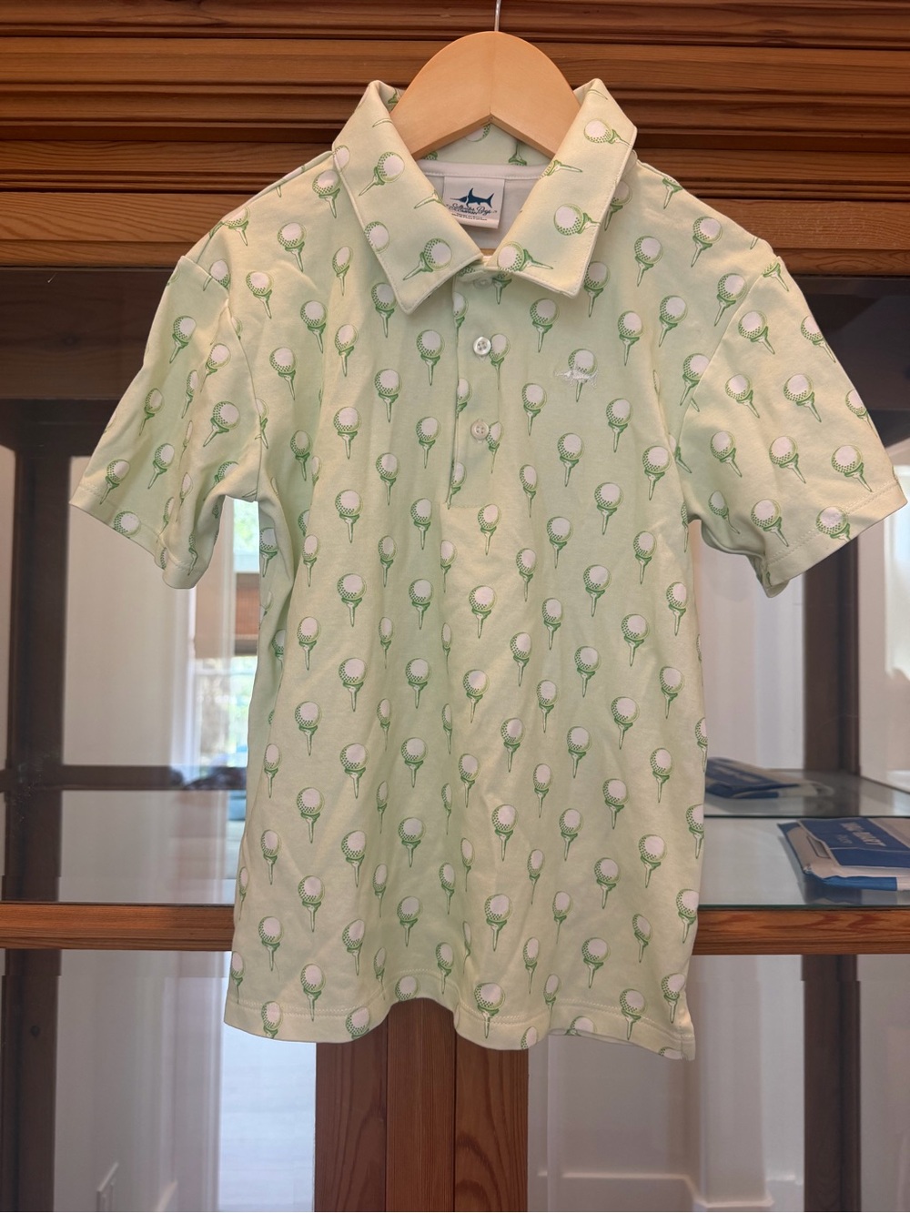 Saltwater Boys Co. Light Green Polo Shirt with Golf Ball Print, Size 10/12